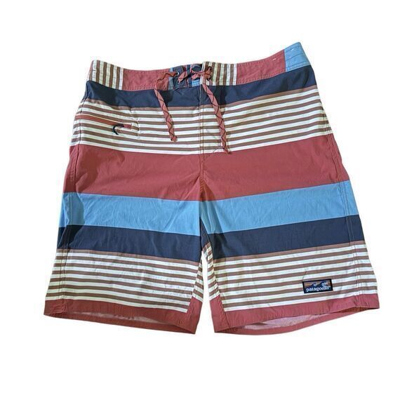 PATAGONIA‎ Size 36 Wavefarer Boardshorts Striped Swim Surf Blue, Red, White - Picture 1 of 7